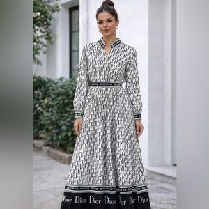 Monogram Maxi Dress - Black & White